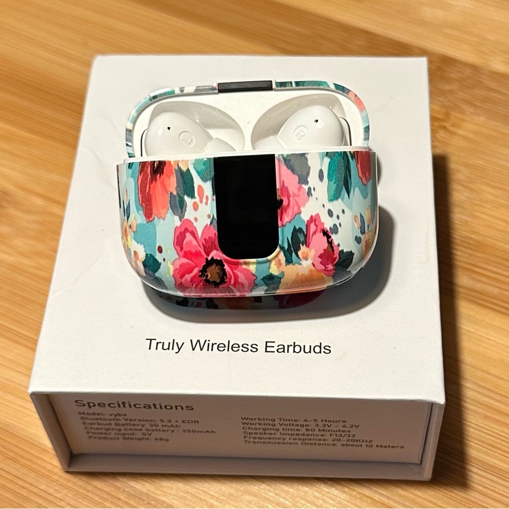 💐NWOT Vybz Floral Truly Wireless Earbuds with Charging Case